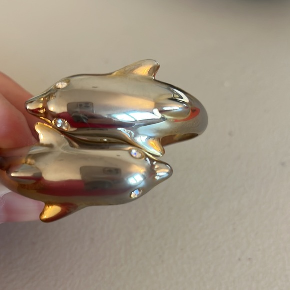 Vintage Double DOLPHINS 1980’s Hinged Bracelet Silver Tone - Picture 3 of 5